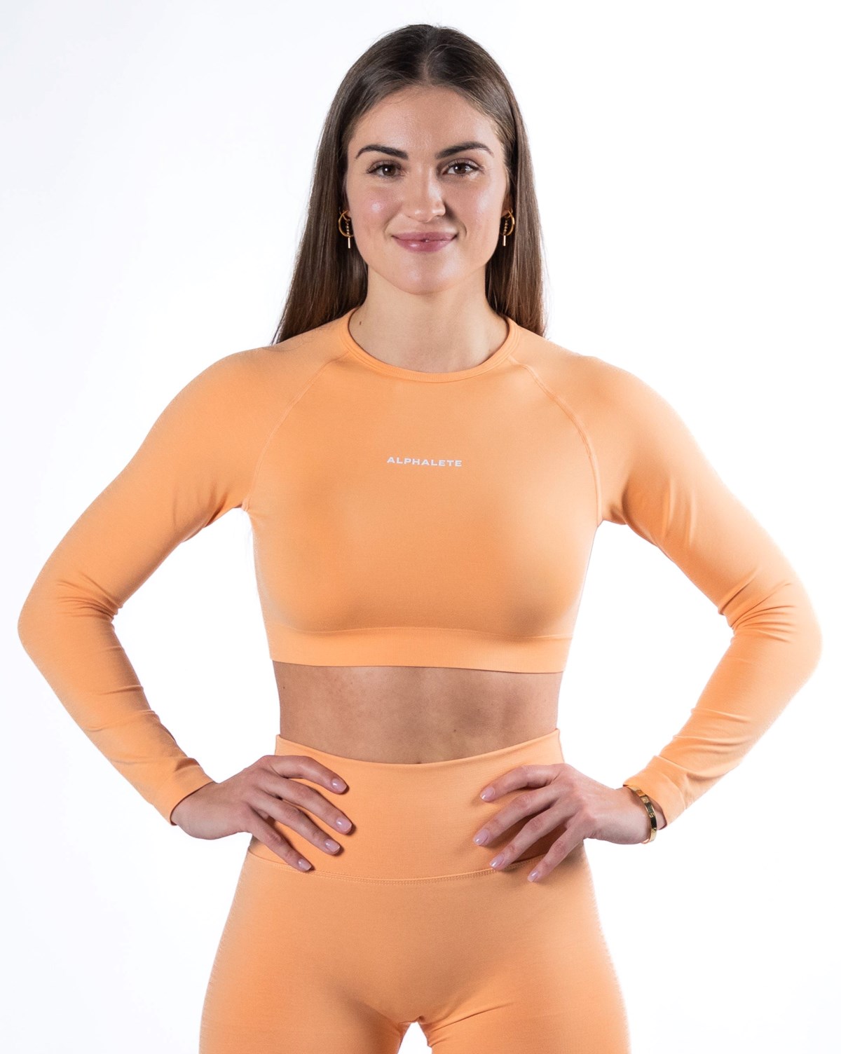 Cheeky Coral Alphalete Cropped Seamless Long Sleeve | YMARIV452