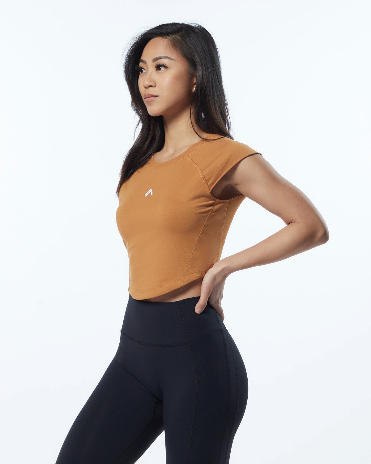 Chestnut Alphalete High Performance Short Sleeve Crop Tee | NDOECR962