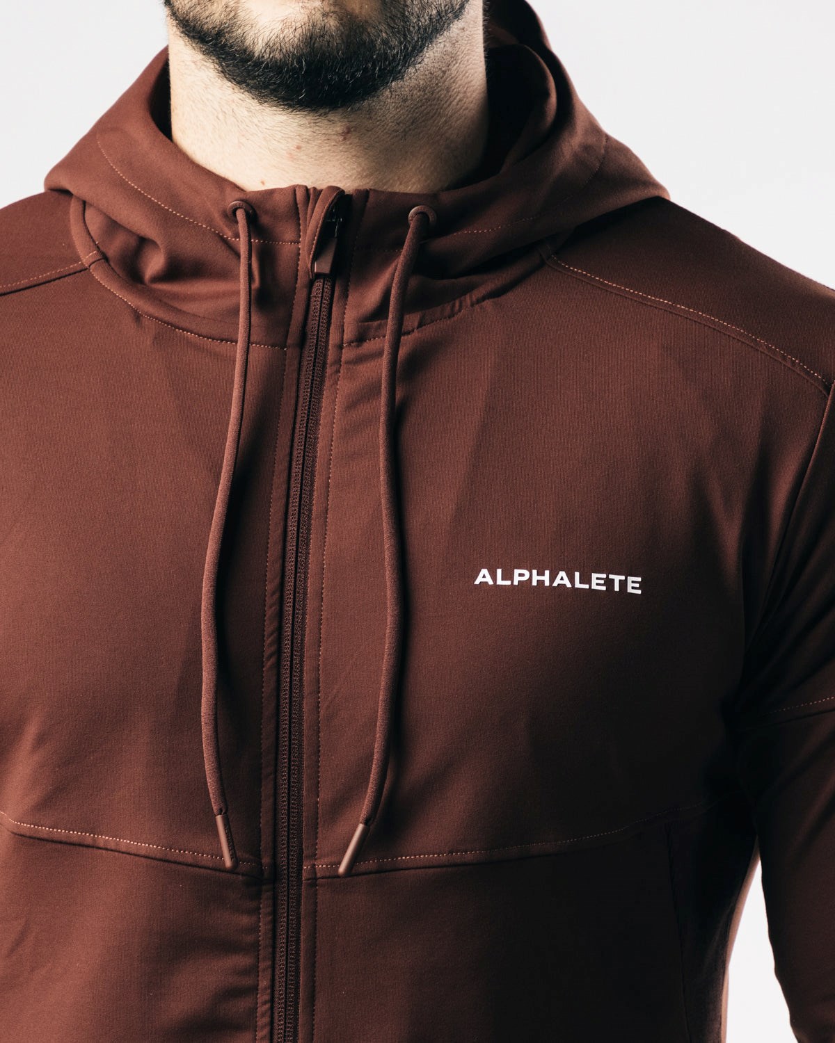 Chocolate Alphalete 4-Way Stretch Hooded Jacket | DYLSEJ361