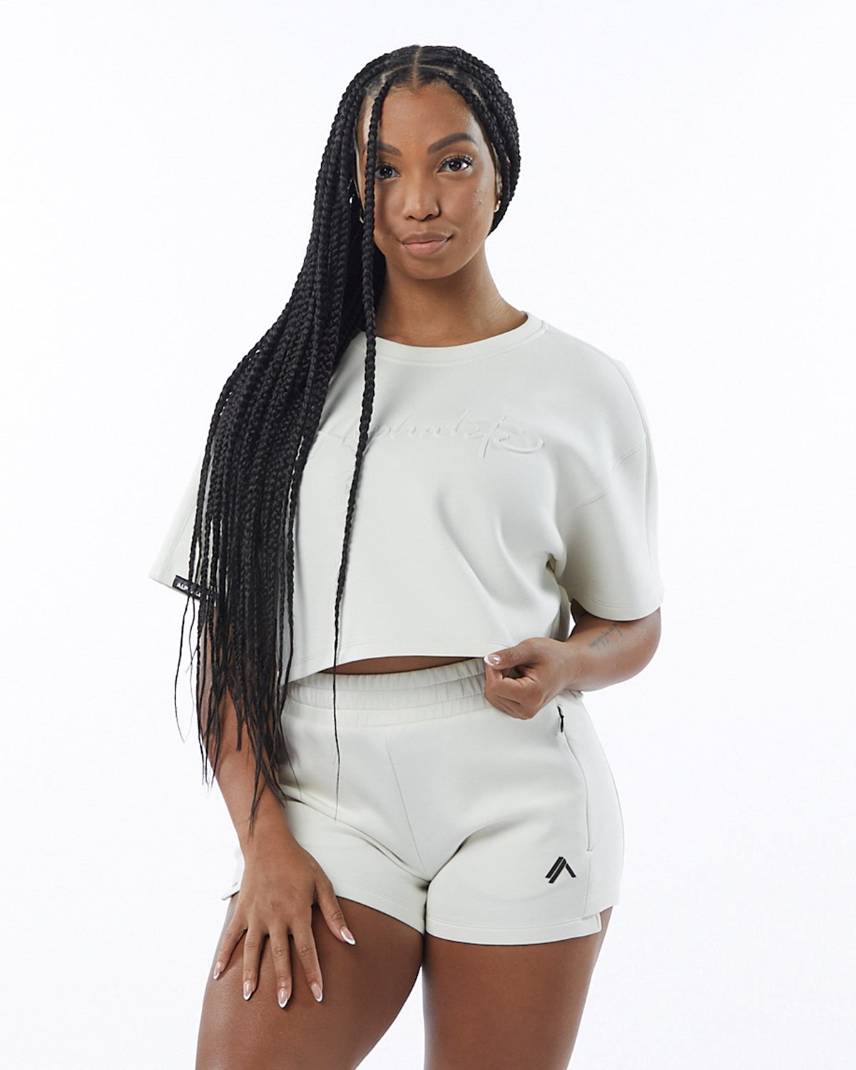 Cream Alphalete Interlock Knit Crop Pullover | SHEUWK130