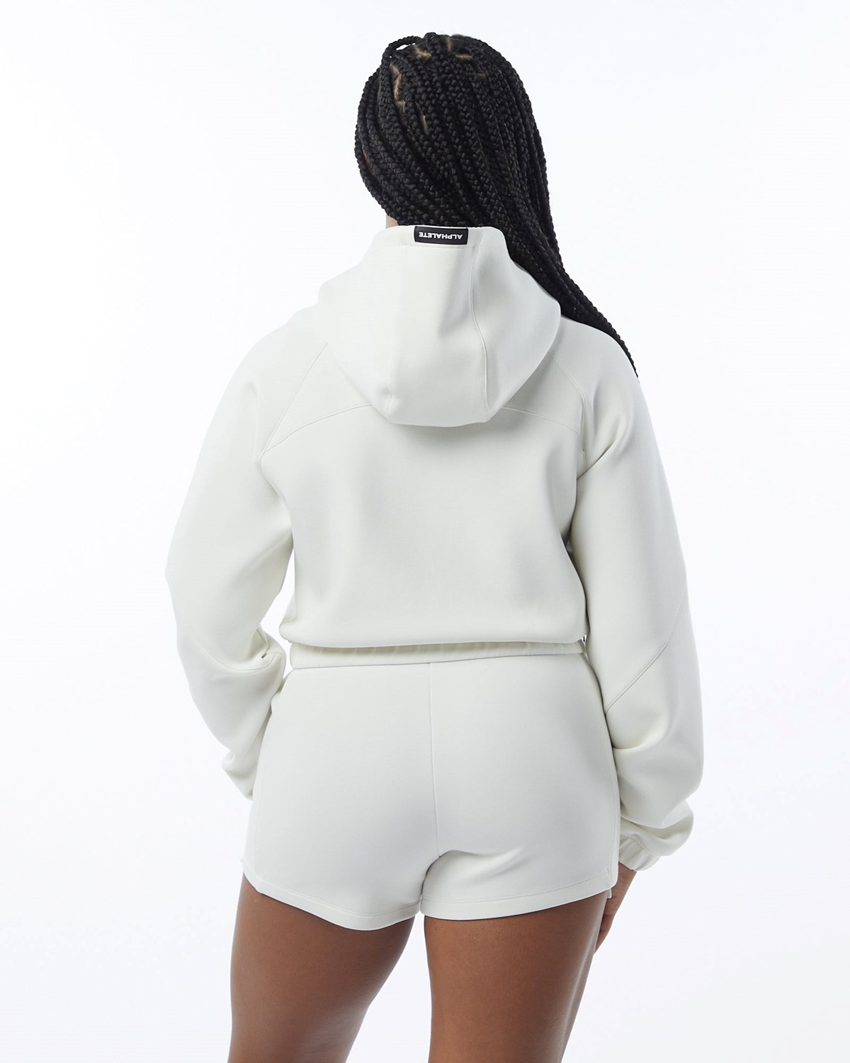 Cream Alphalete Interlock Knit Crop-Zip Hoodie | FZRWUY108