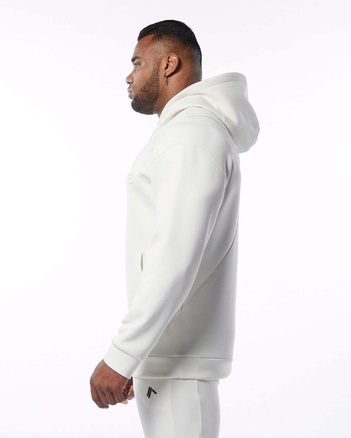 Cream Alphalete Interlock Knit Hoodie | LUPXMW870