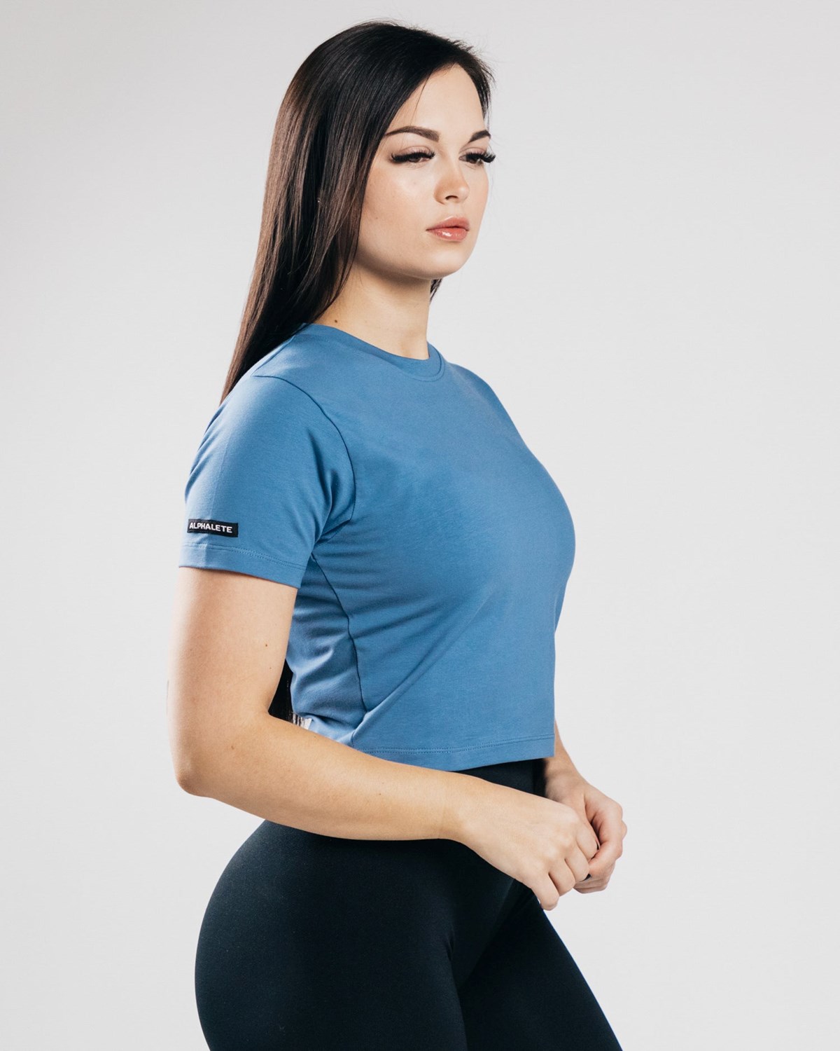 Denim Blue Alphalete Fitted Performance Crop Top | HGYSQJ897