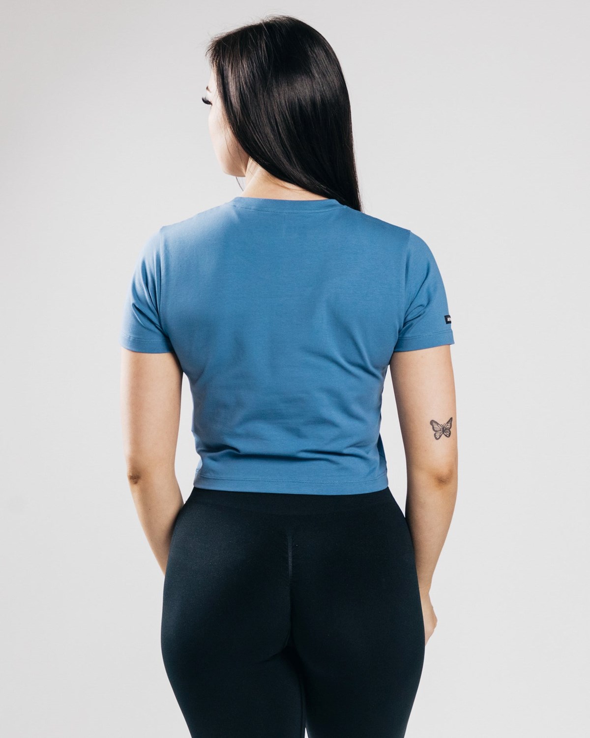 Denim Blue Alphalete Fitted Performance Crop Top | HGYSQJ897