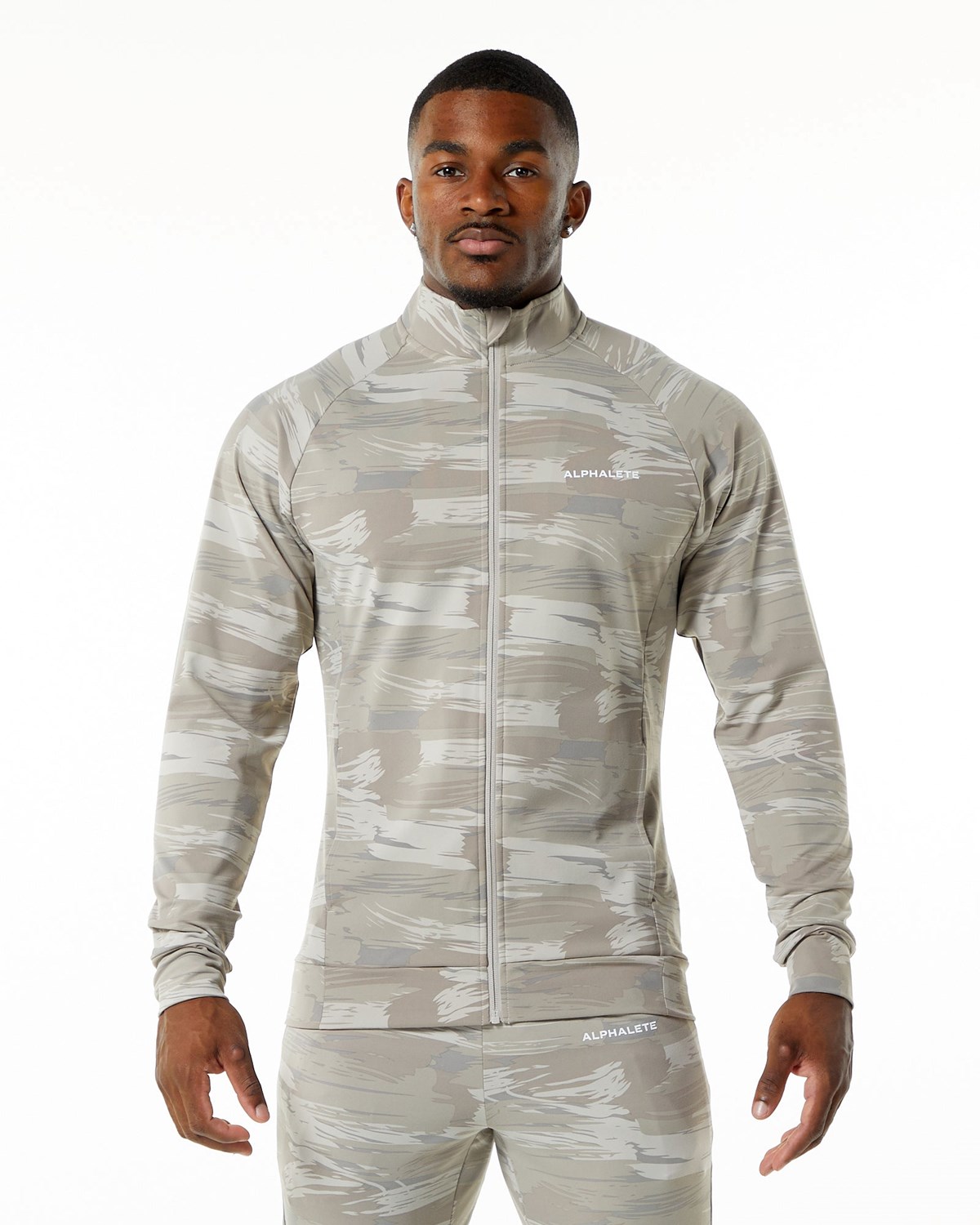 Desert Canvas Camo Alphalete 4-Way Stretch Track Jacket | QMEKRN642