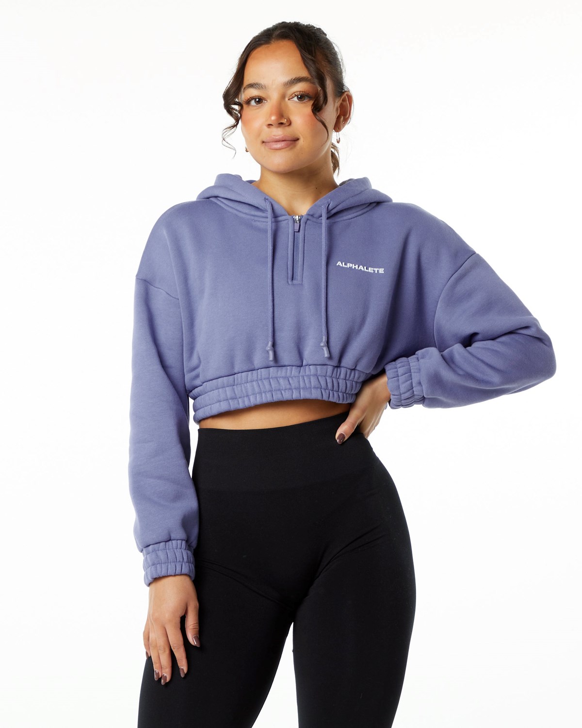 Digital Violet Alphalete Brushed Fleece Half-Zip Crop Hoodie | CIWYJX639