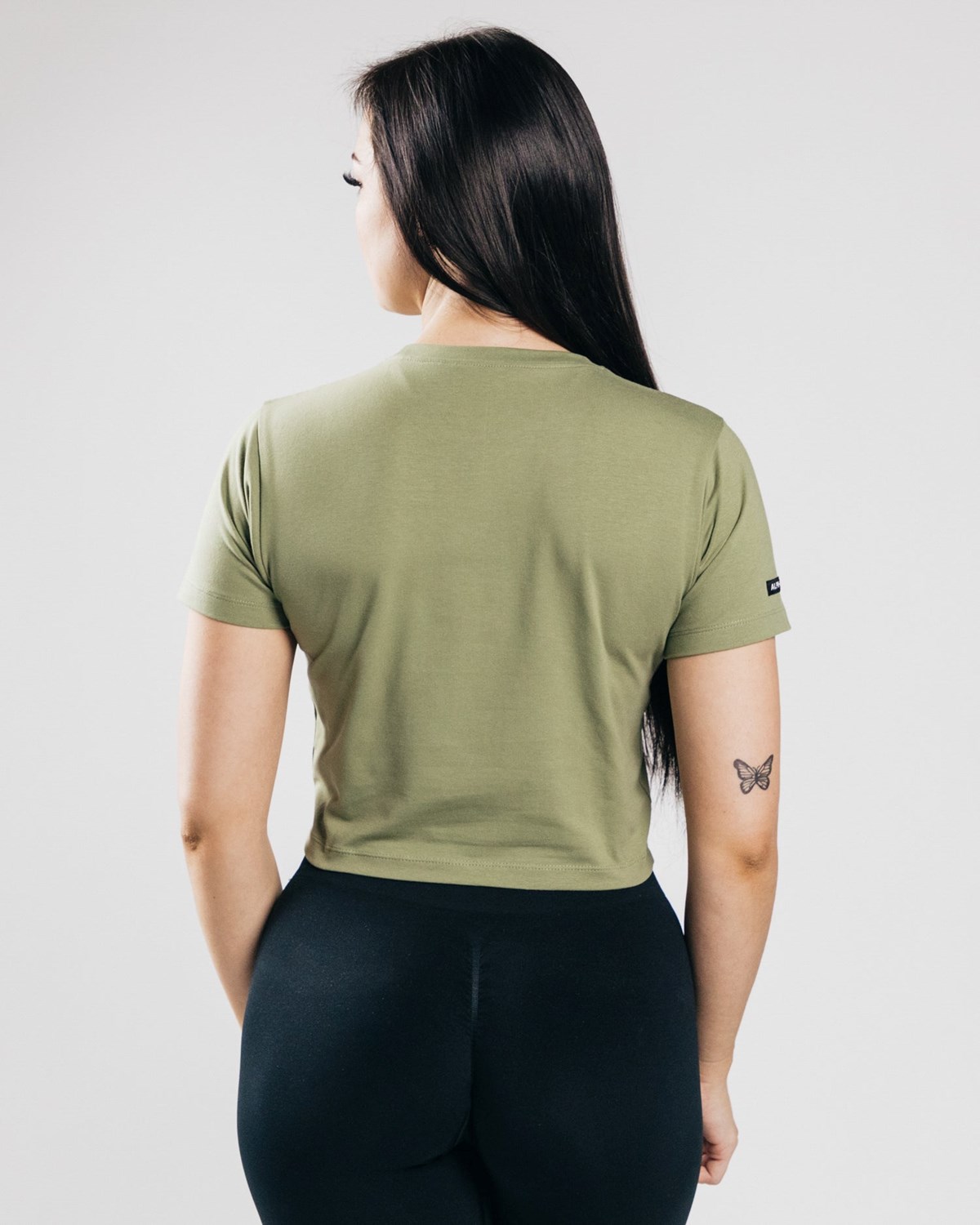 Dusty Olive Alphalete Fitted Performance Crop Top | URQBNT574