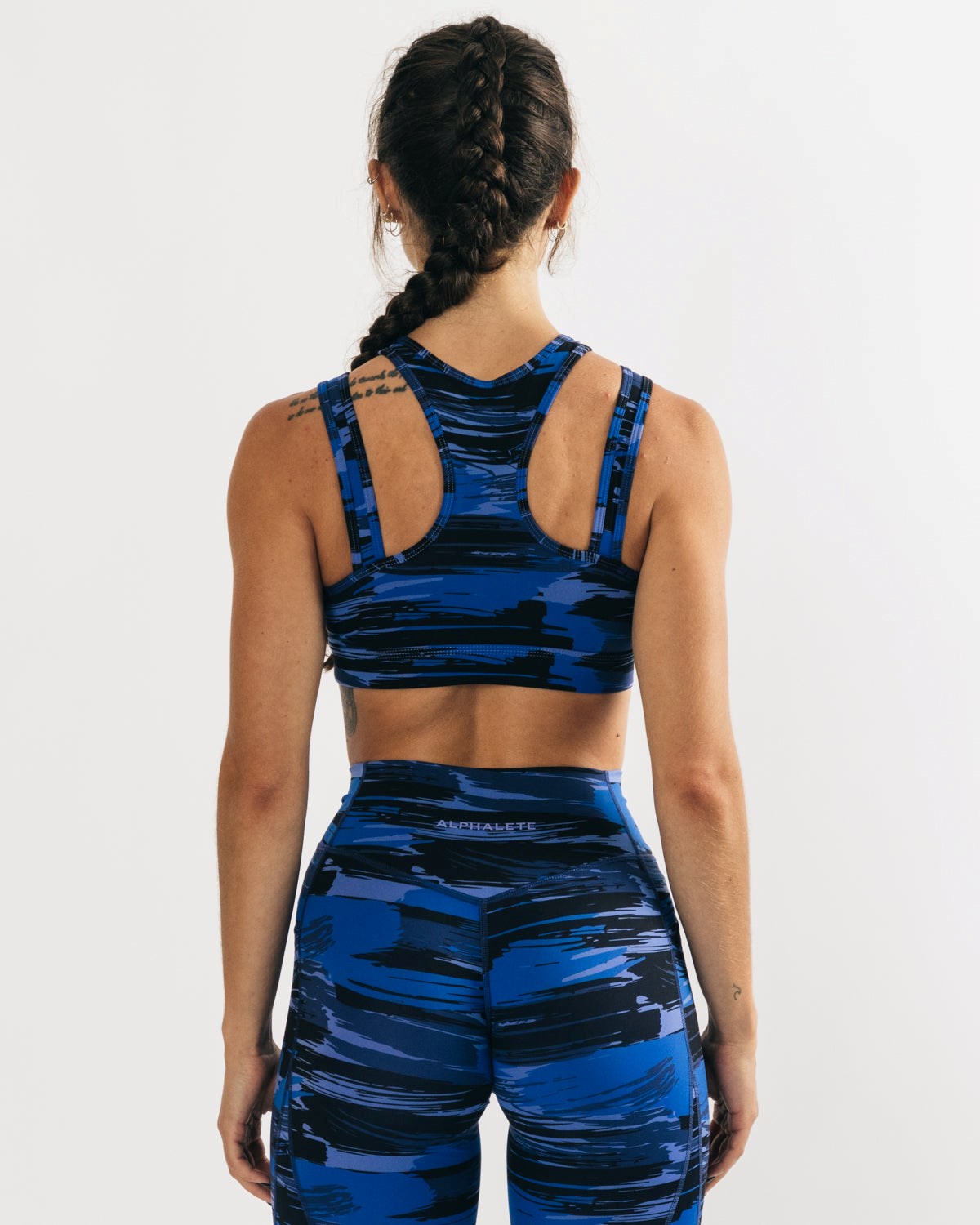 Electric Blue Canvas Camo Alphalete Medium Impact Bra | BKWGUN245