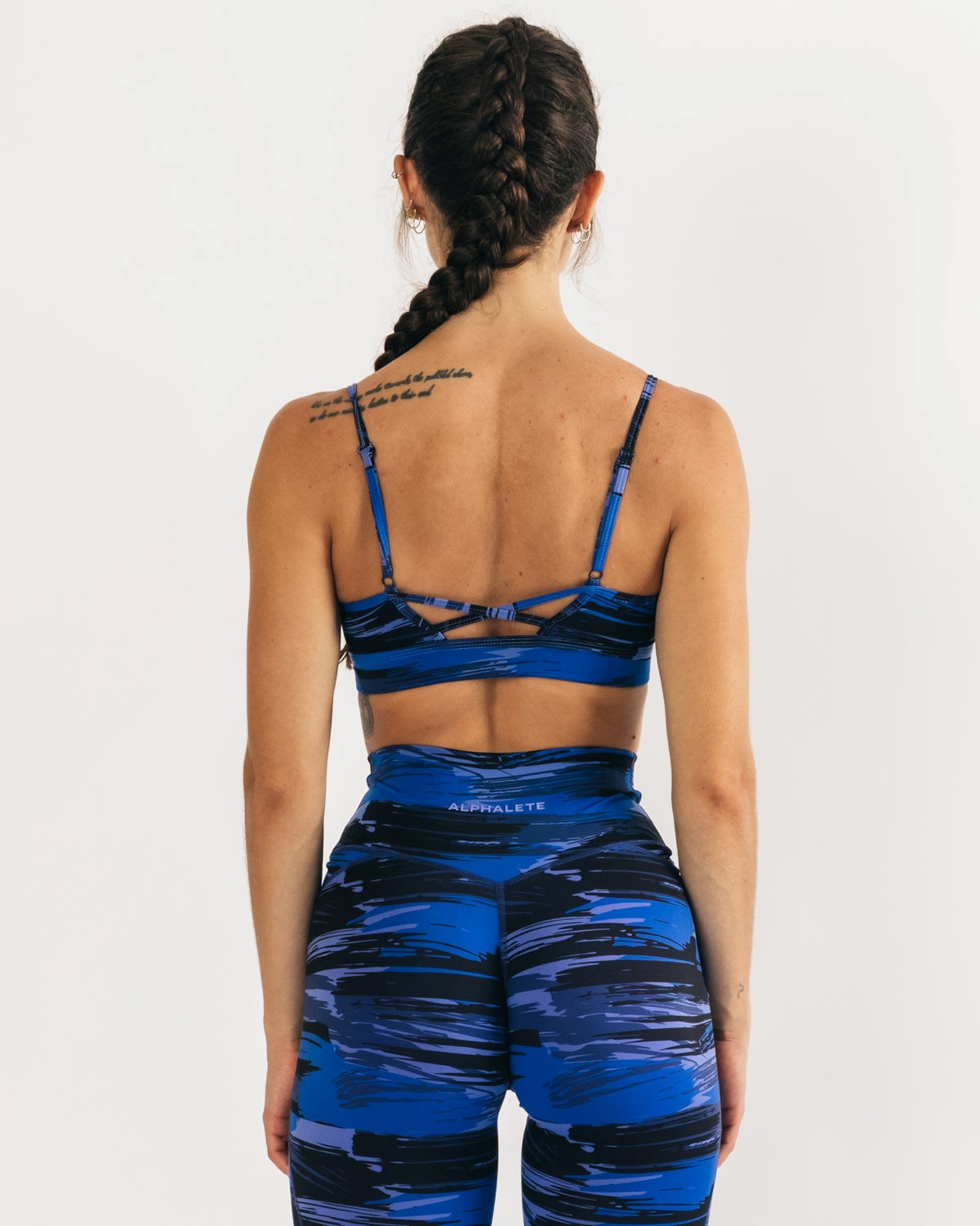 Electric Blue Canvas Camo Alphalete Medium Impact Bra | CZFKUB673