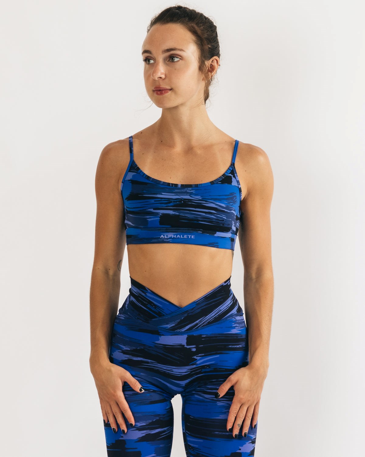 Electric Blue Canvas Camo Alphalete Medium Impact Bra | CZFKUB673