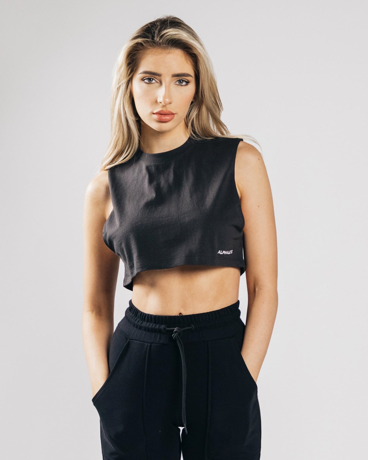 Faded Black Alphalete Heavy Cotton Cropped Cutoff | MCUPTL324