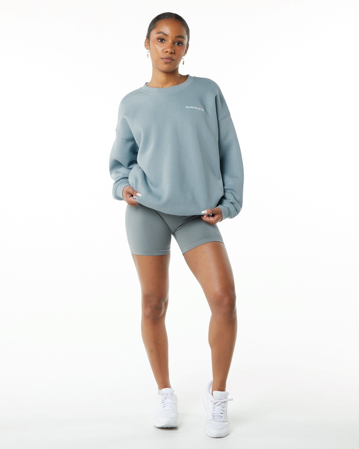 Fog Blue Alphalete Brushed Fleece Crewneck Sweater | RSMZYJ049