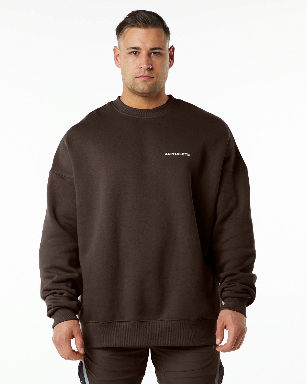 Fudge Brown Alphalete Brushed Fleece Crewneck Sweater | LQCRTD610