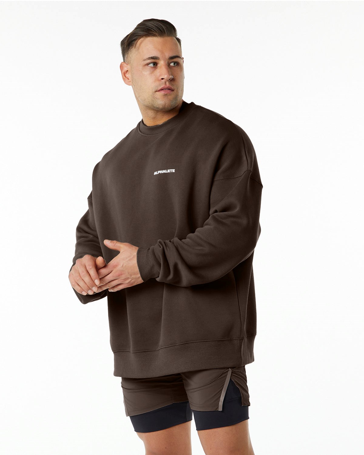 Fudge Brown Alphalete Brushed Fleece Crewneck Sweater | LQCRTD610