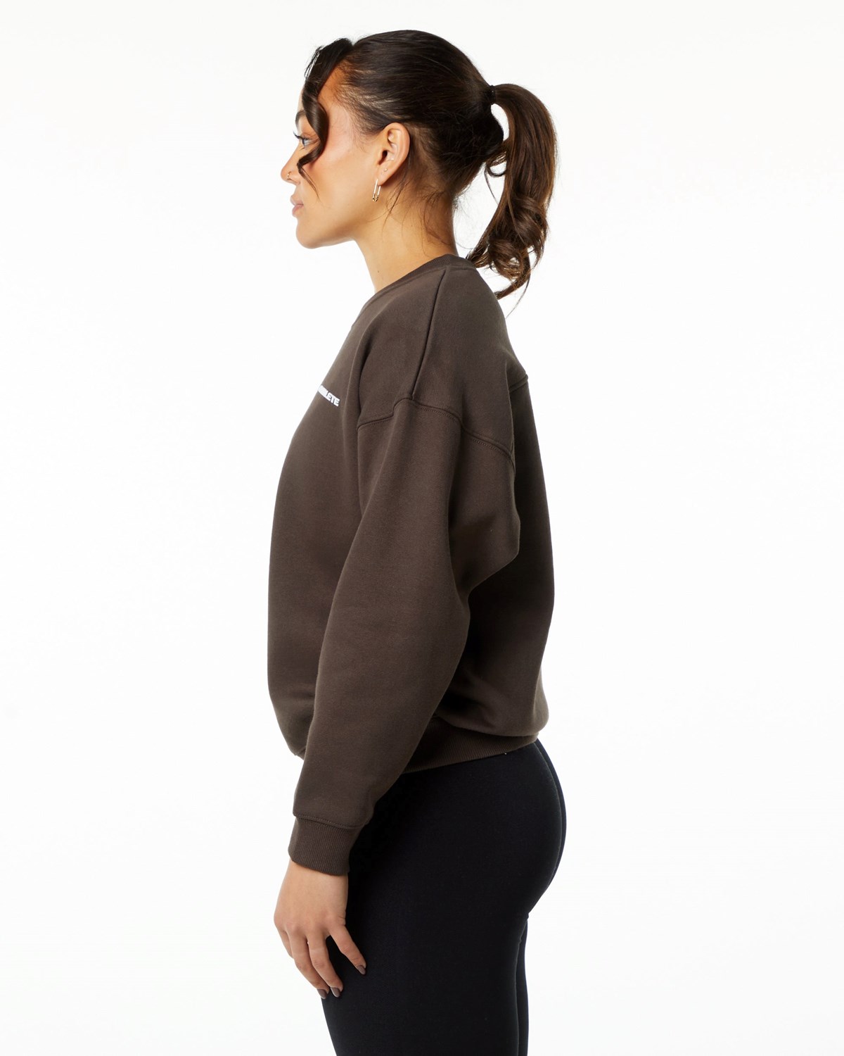 Fudge Brown Alphalete Brushed Fleece Crewneck Sweater | RZGHSO081