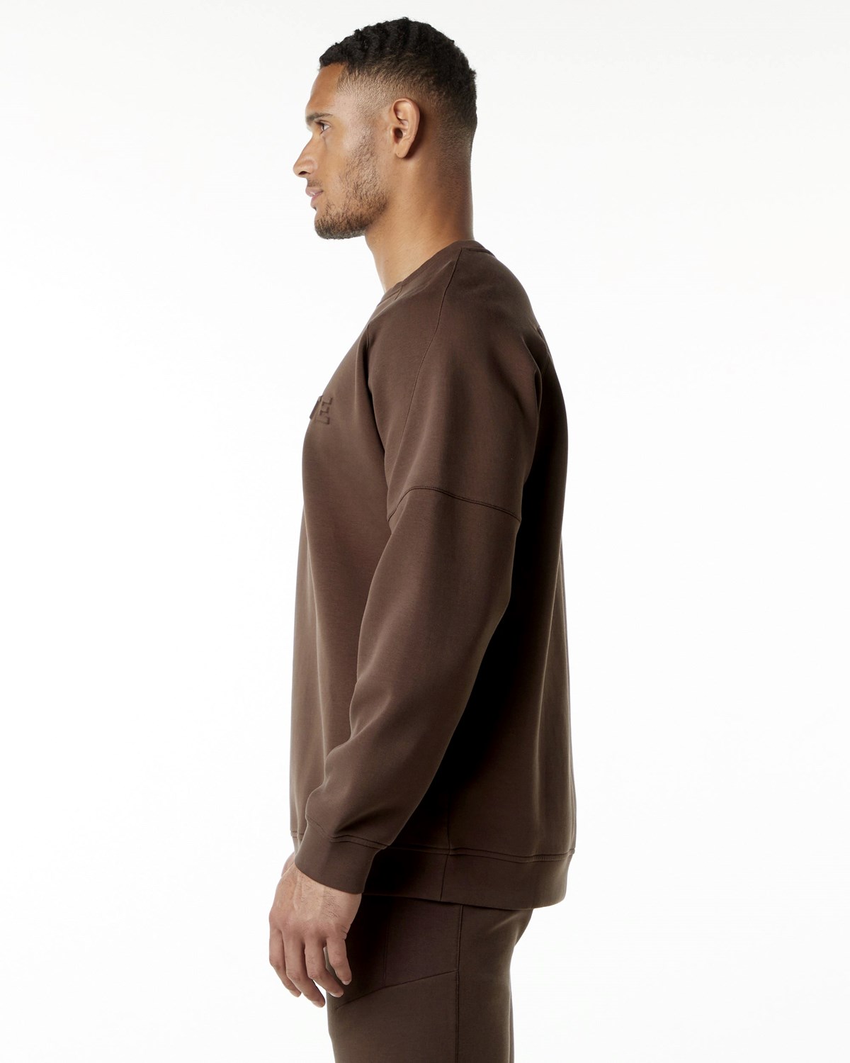 Fudge Brown Alphalete Relaxed Interlock Knit Pullover | ADFWTS902