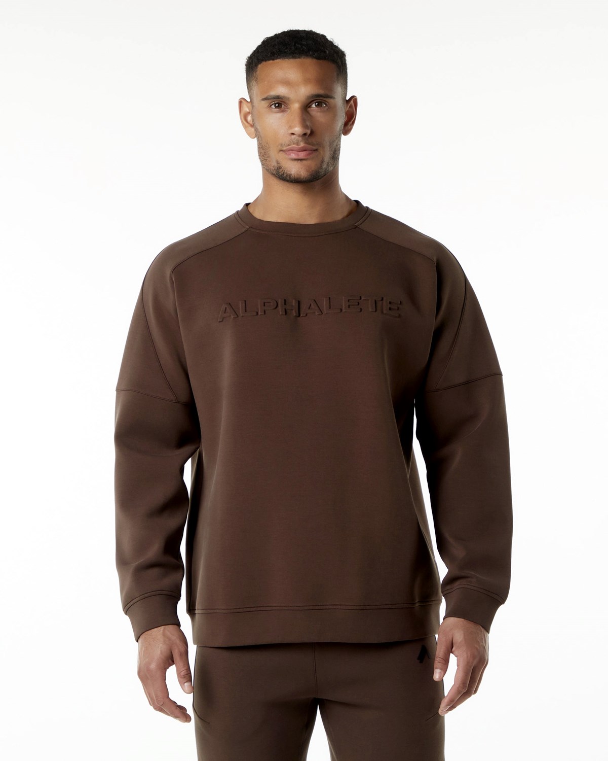 Fudge Brown Alphalete Relaxed Interlock Knit Pullover | ADFWTS902