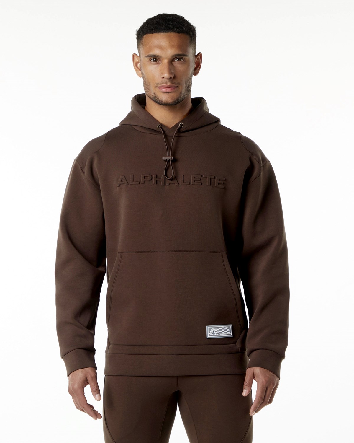 Fudge Brown Alphalete Relaxed Interlock Knit Hoodie | IAJYZU315