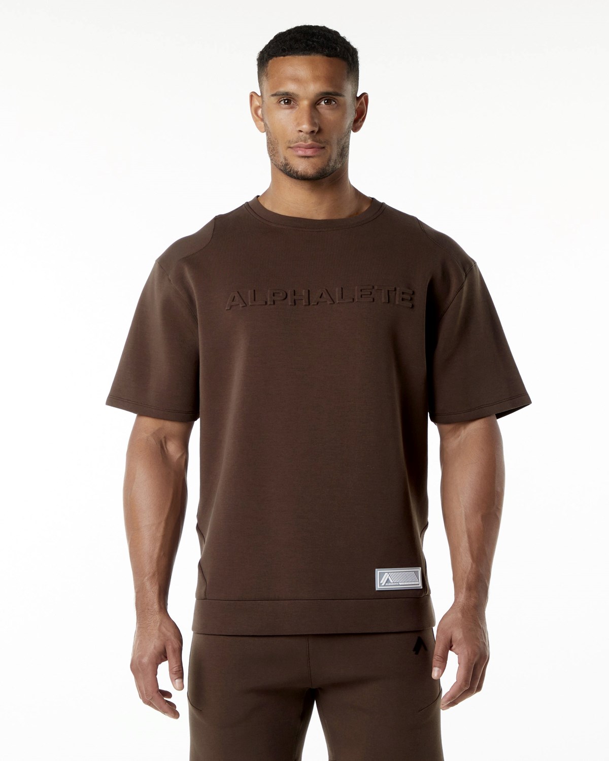 Fudge Brown Alphalete Relaxed Interlock Knit Pullover | WZLUMA938