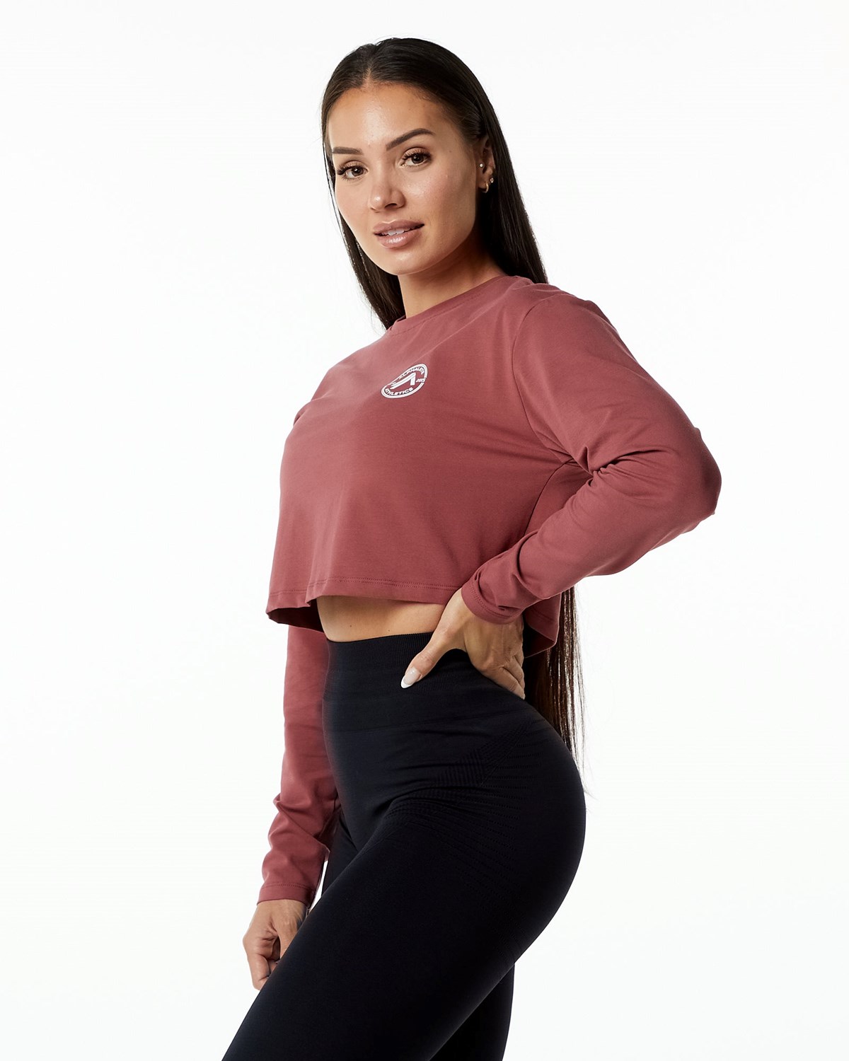 Gingerbread Alphalete Oversized Performance Long Sleeve Crop | ZDMBFJ510