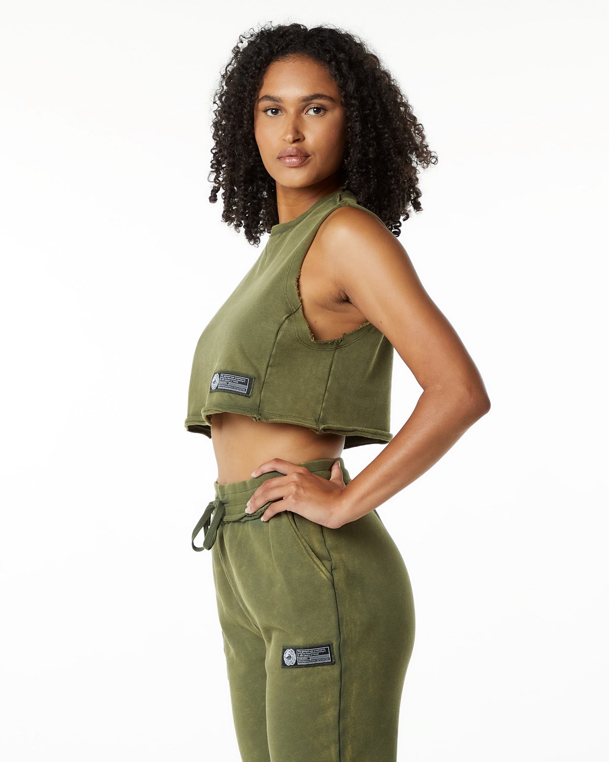 Green Aventurine Alphalete Mid-Weight Washed Terry Crop Cutoff | JKXIHY907