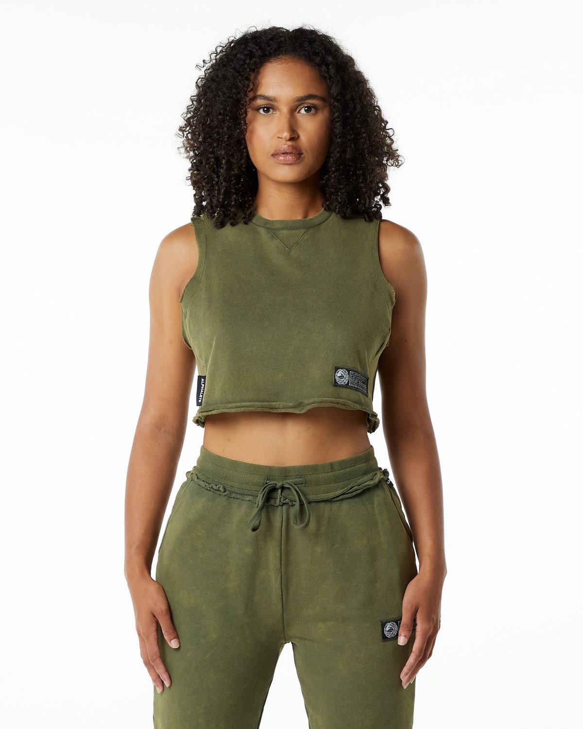 Green Aventurine Alphalete Mid-Weight Washed Terry Crop Cutoff | JKXIHY907