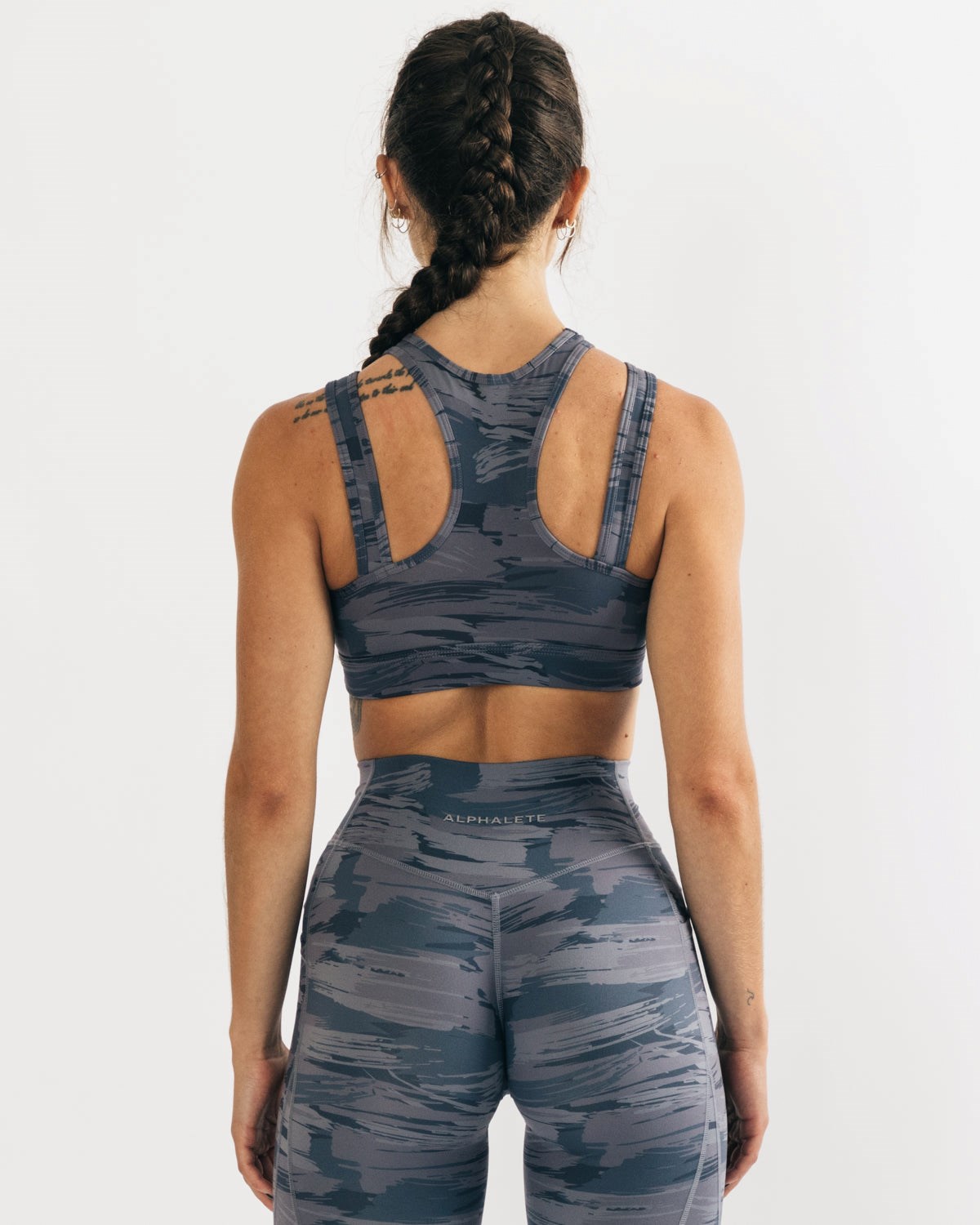 Grey Canvas Camo Alphalete Medium Impact Bra | CUEFKP761