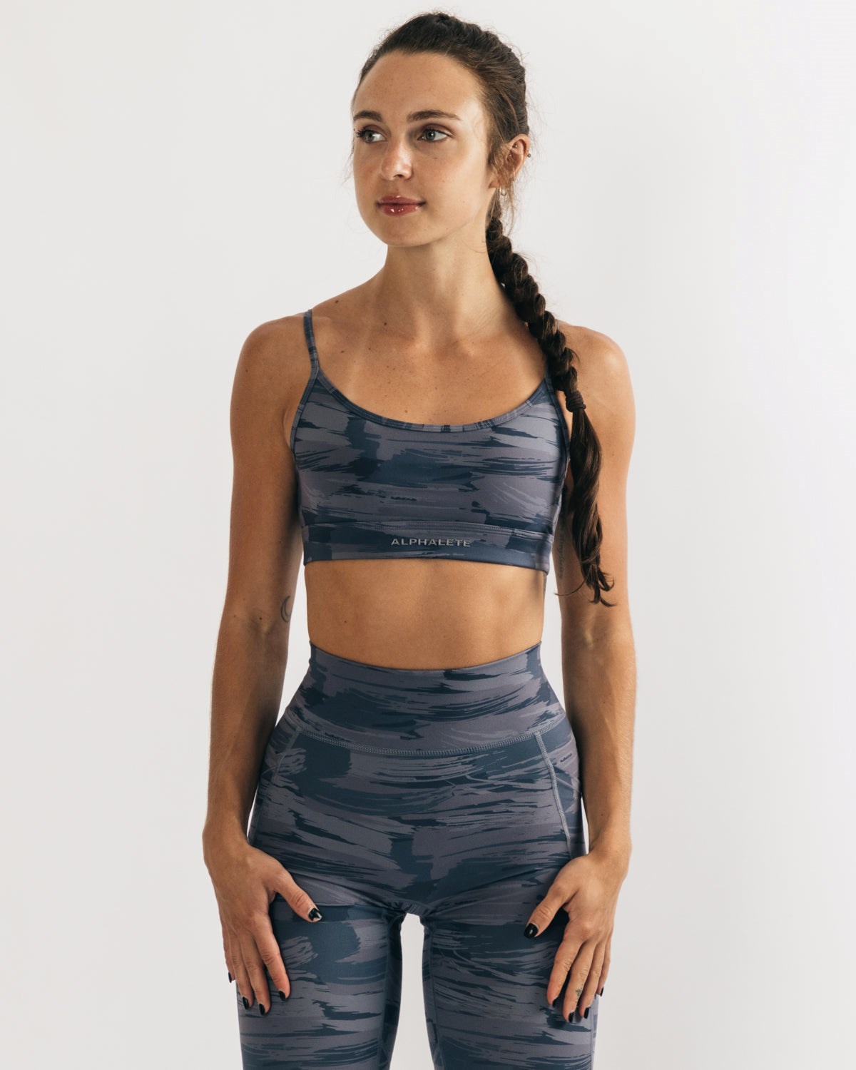 Grey Canvas Camo Alphalete Medium Impact Bra | ZVBQWL208