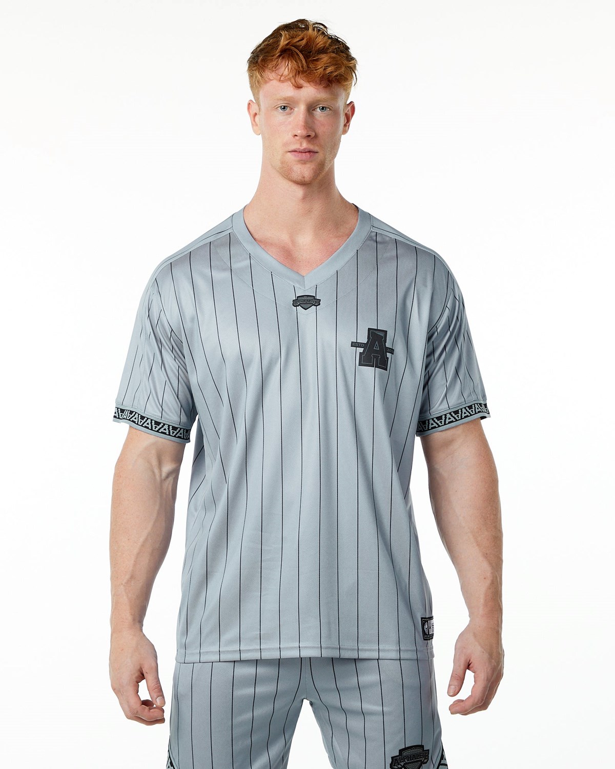 Grey Pinstripe Alphalete Oversized Short Sleeve Jersey | XYBGJO824