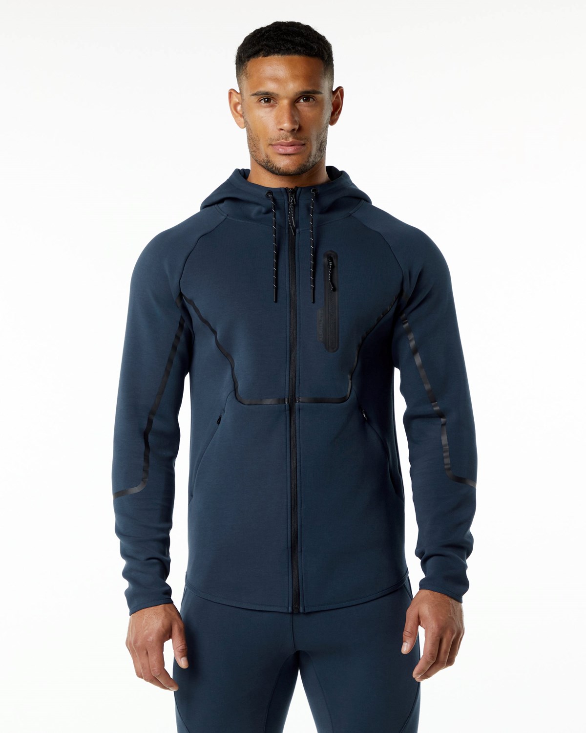 Harbor Navy Alphalete Interlock Knit Full-Zip Hoodie | GEUZYO824