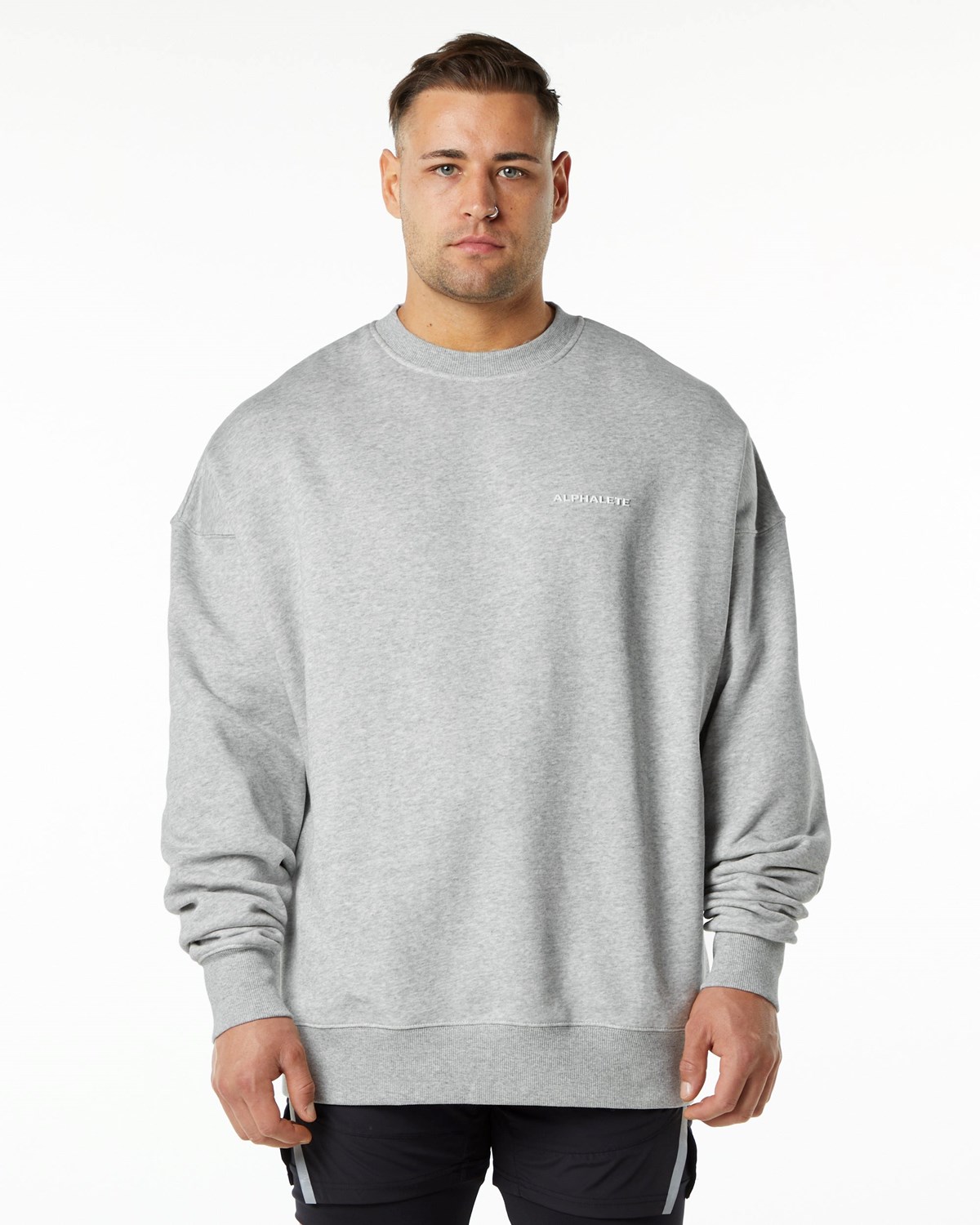 Heather Grey Alphalete Brushed Fleece Crewneck Sweater | PVERZX604