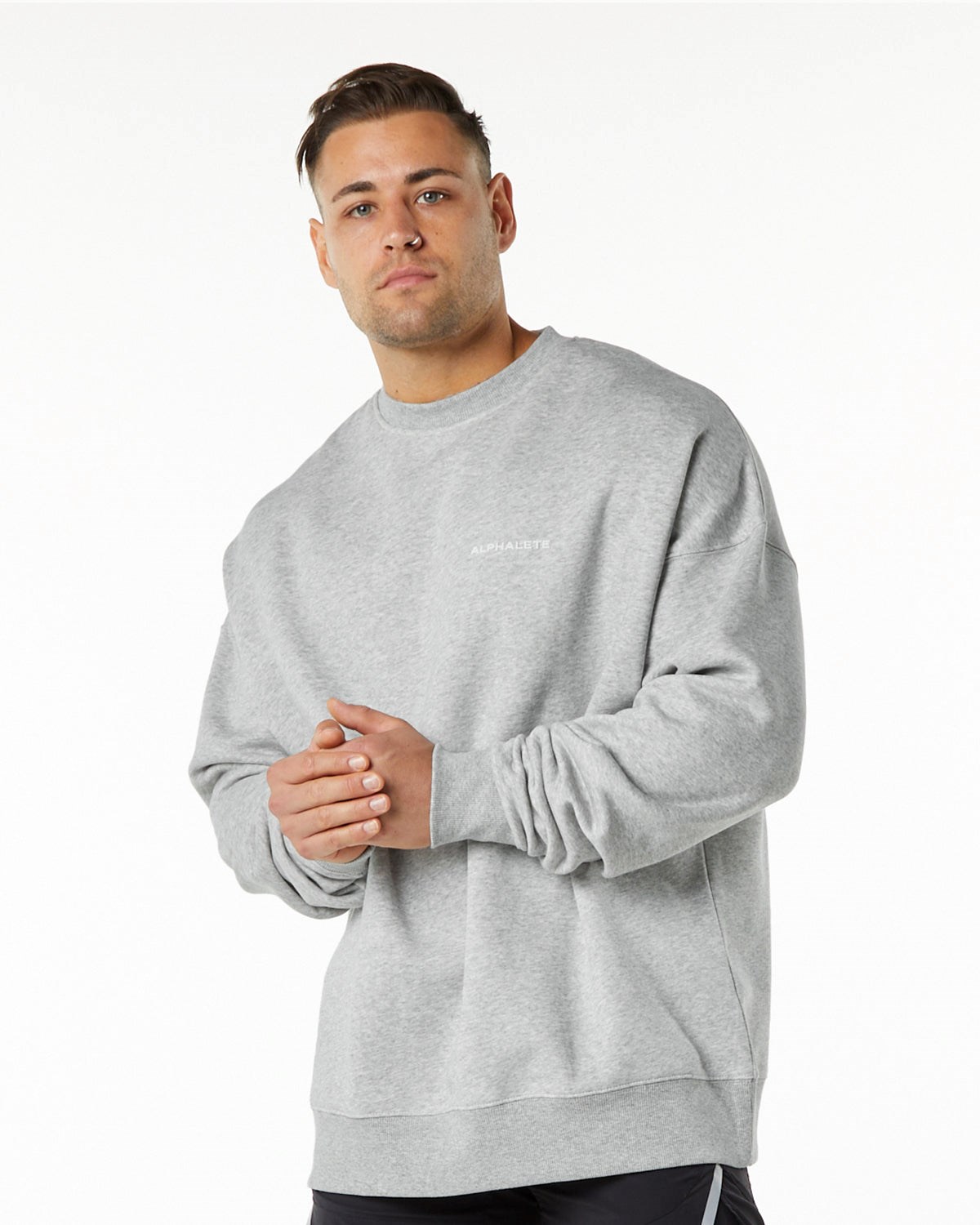 Heather Grey Alphalete Brushed Fleece Crewneck Sweater | PVERZX604