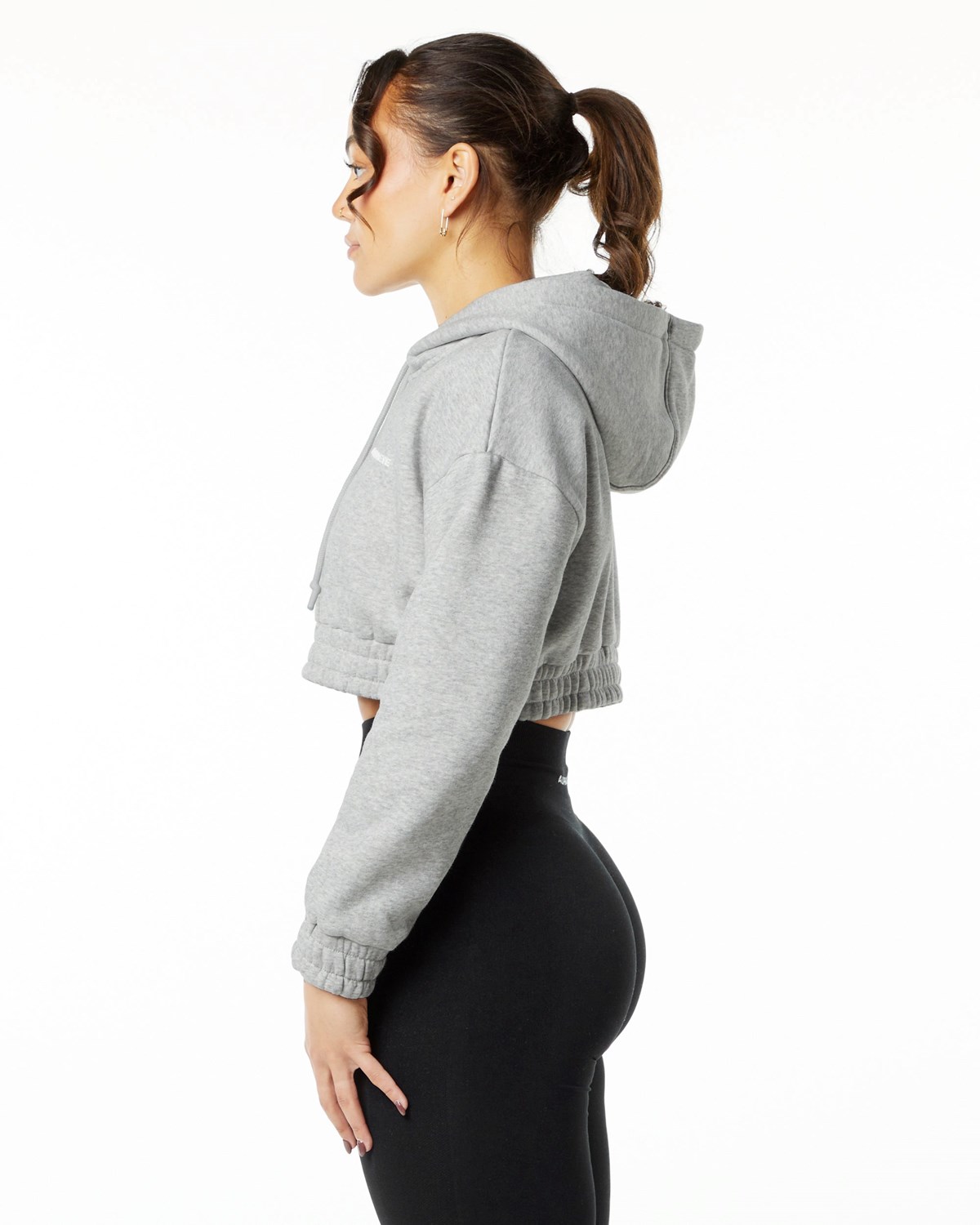 Heather Grey Alphalete Brushed Fleece Half-Zip Crop Hoodie | QYRBTX158