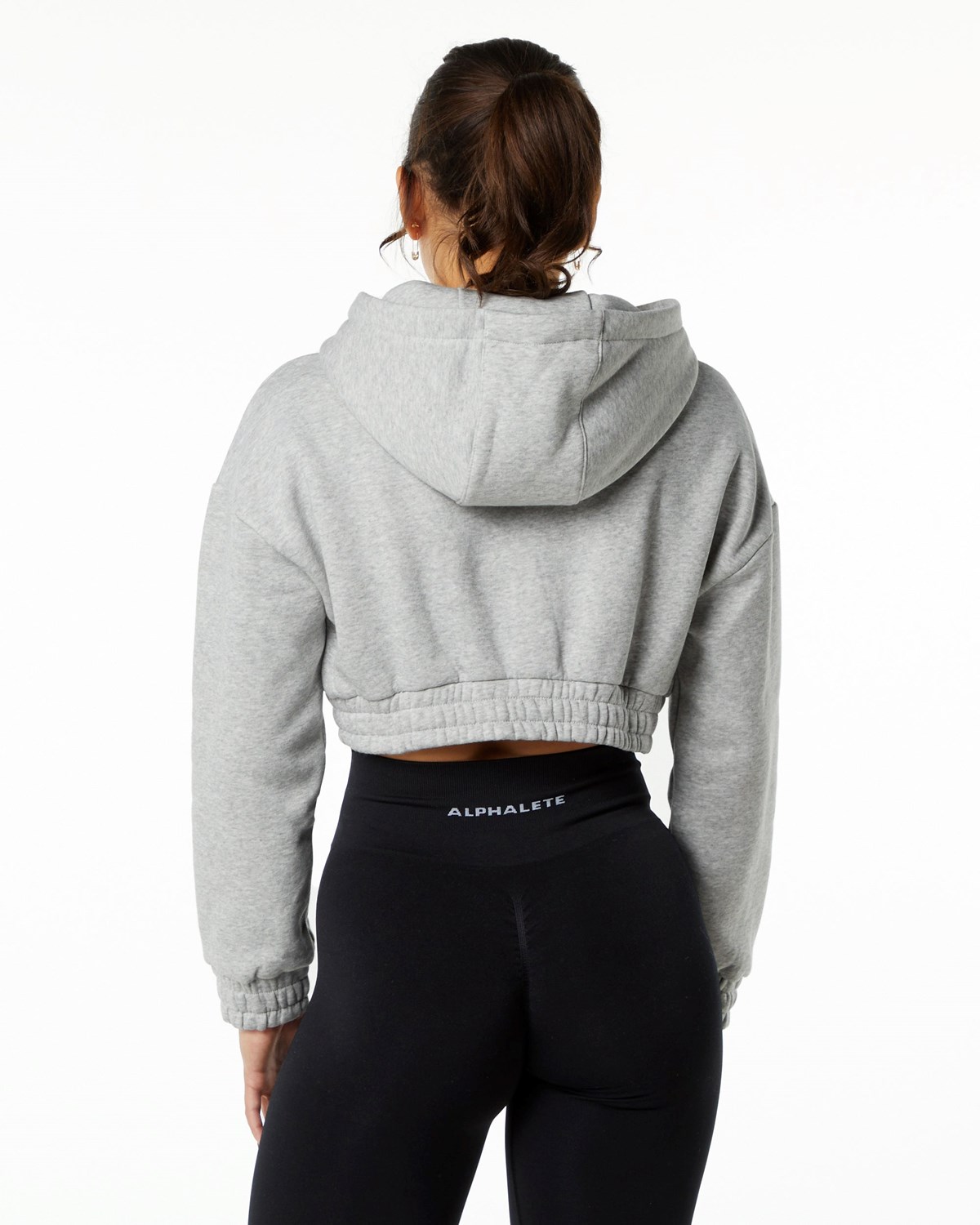 Heather Grey Alphalete Brushed Fleece Half-Zip Crop Hoodie | QYRBTX158