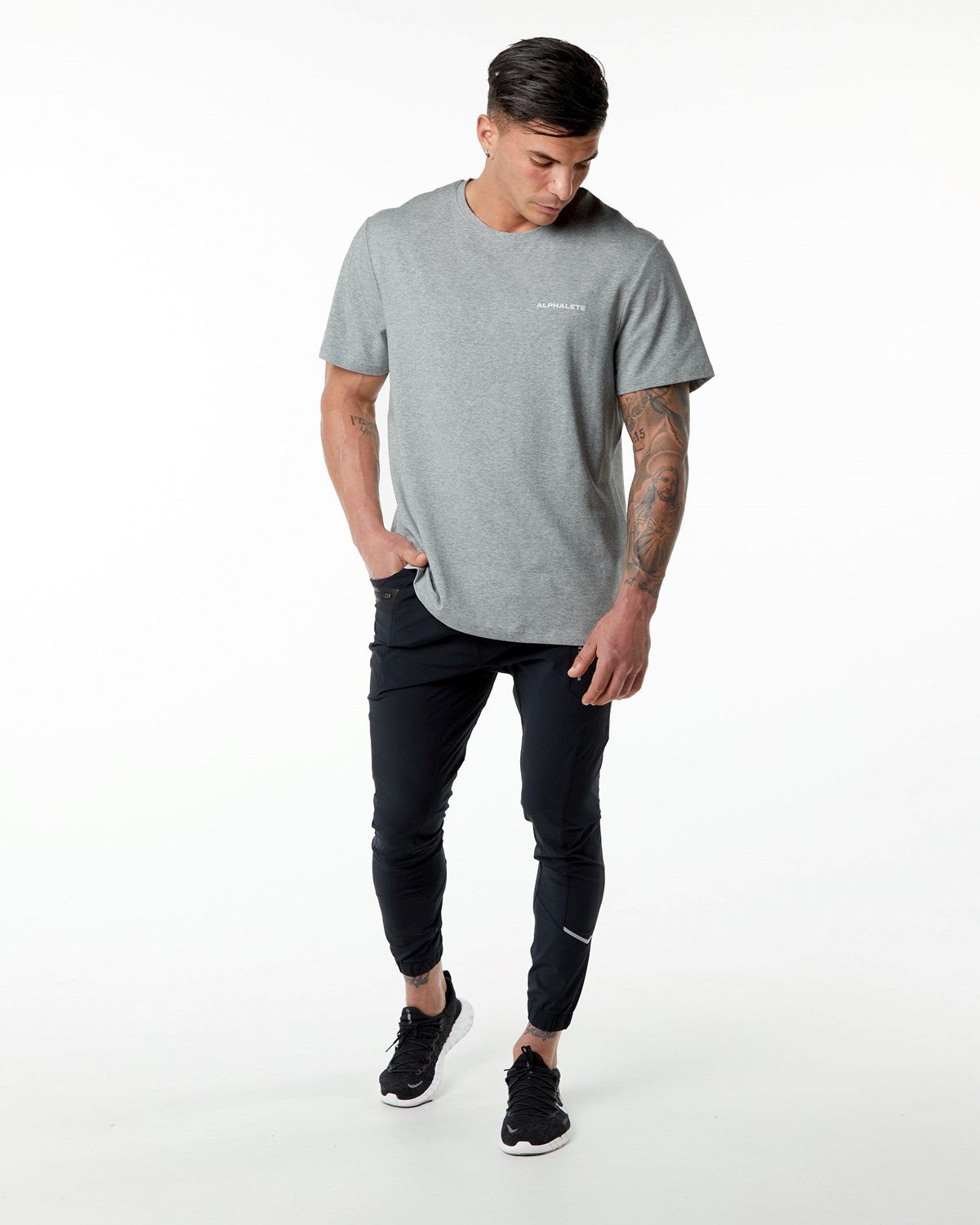 Heather Grey Alphalete Set-In Sleeve Tee | COBVPF356