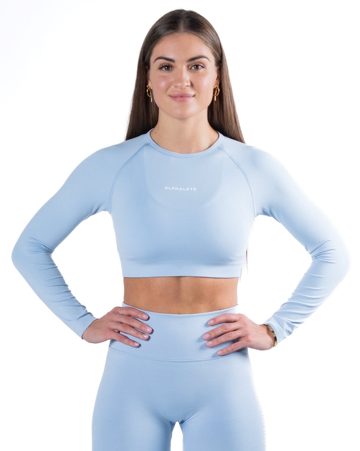 Ice Blue Alphalete Cropped Seamless Long Sleeve | XBMOTH259