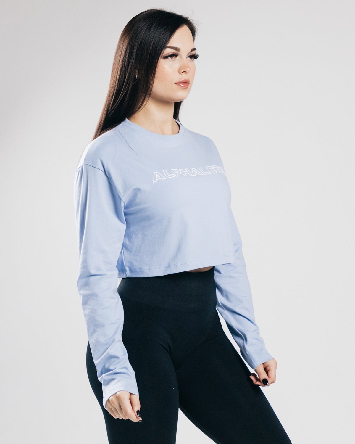 Ice Blue Alphalete Oversized Performance Long Sleeve Crop | YIFDZL047