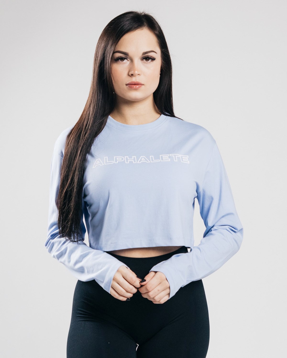 Ice Blue Alphalete Oversized Performance Long Sleeve Crop | YIFDZL047