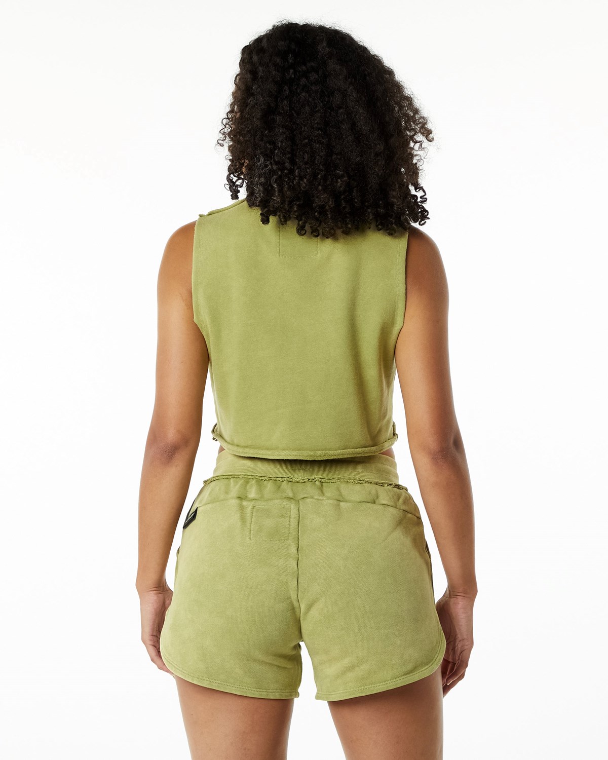 Jade Green Alphalete Mid-Weight Washed Terry Crop Cutoff | VHOJLR958