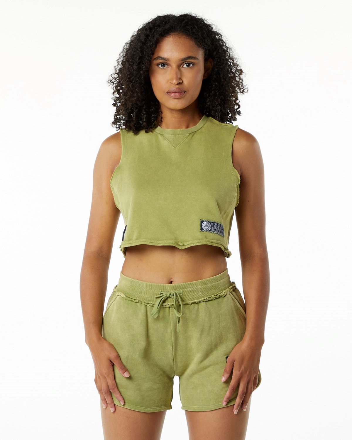 Jade Green Alphalete Mid-Weight Washed Terry Crop Cutoff | VHOJLR958