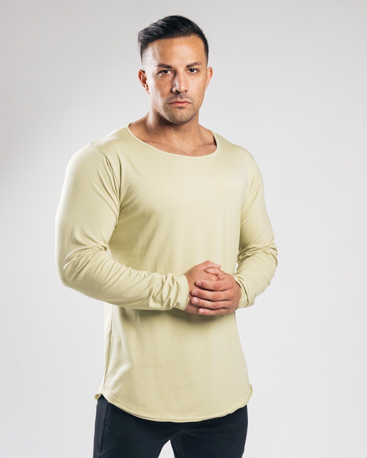 Light Olive Alphalete Fitted Long Sleeve | SPZNHT643