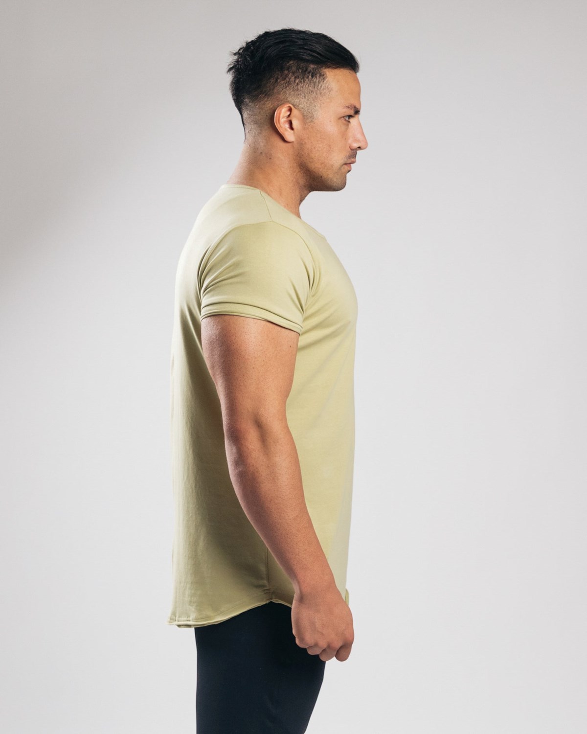 Light Olive Alphalete Fitted Short Sleeve | GBYEVJ912