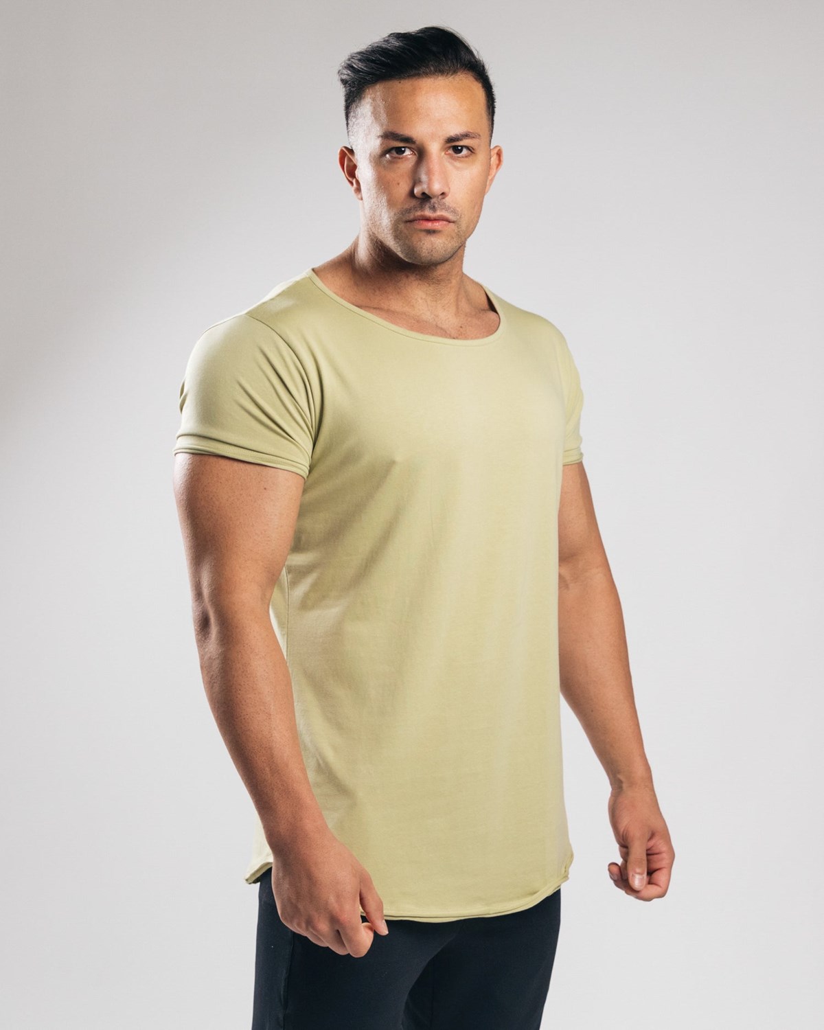 Light Olive Alphalete Fitted Short Sleeve | GBYEVJ912