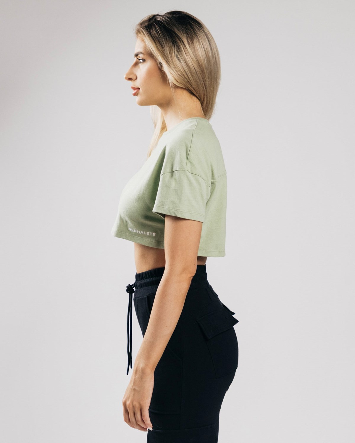 Matcha Alphalete Heavy Cotton Dropped Shoulder Crop | GFCLTB013