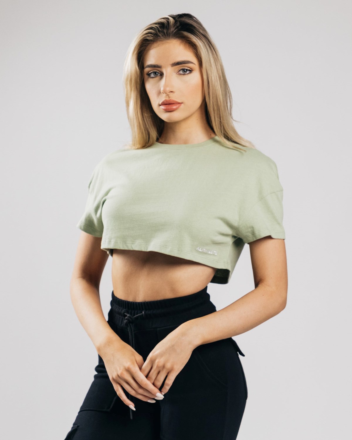 Matcha Alphalete Heavy Cotton Dropped Shoulder Crop | GFCLTB013