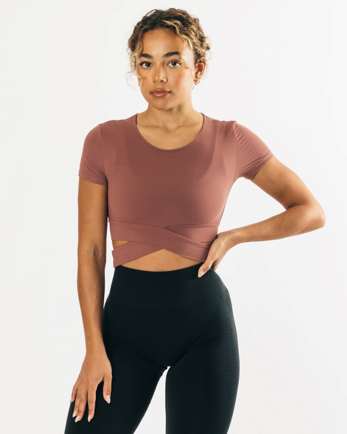 Mauve Alphalete Fitted Short Sleeve Tie Top | LKRVND456