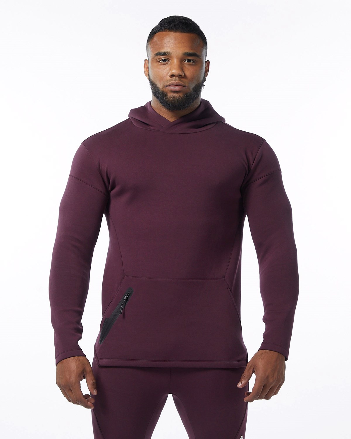 Merlot Alphalete Fitted Interlock Knit Hoodie | FLBNHS392