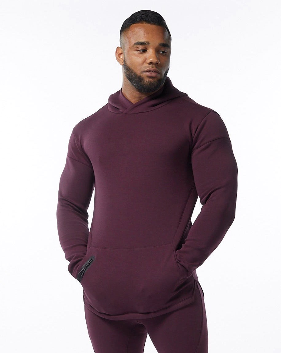 Merlot Alphalete Fitted Interlock Knit Hoodie | FLBNHS392