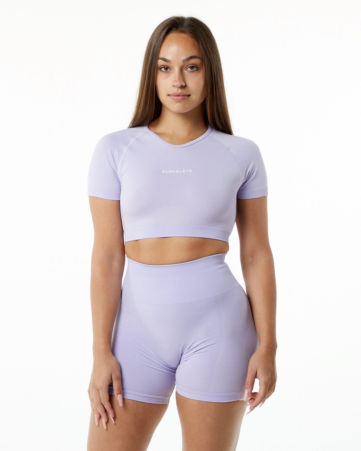 Misty Lilac Alphalete Cropped Seamless Short Sleeve | OEDAVW689