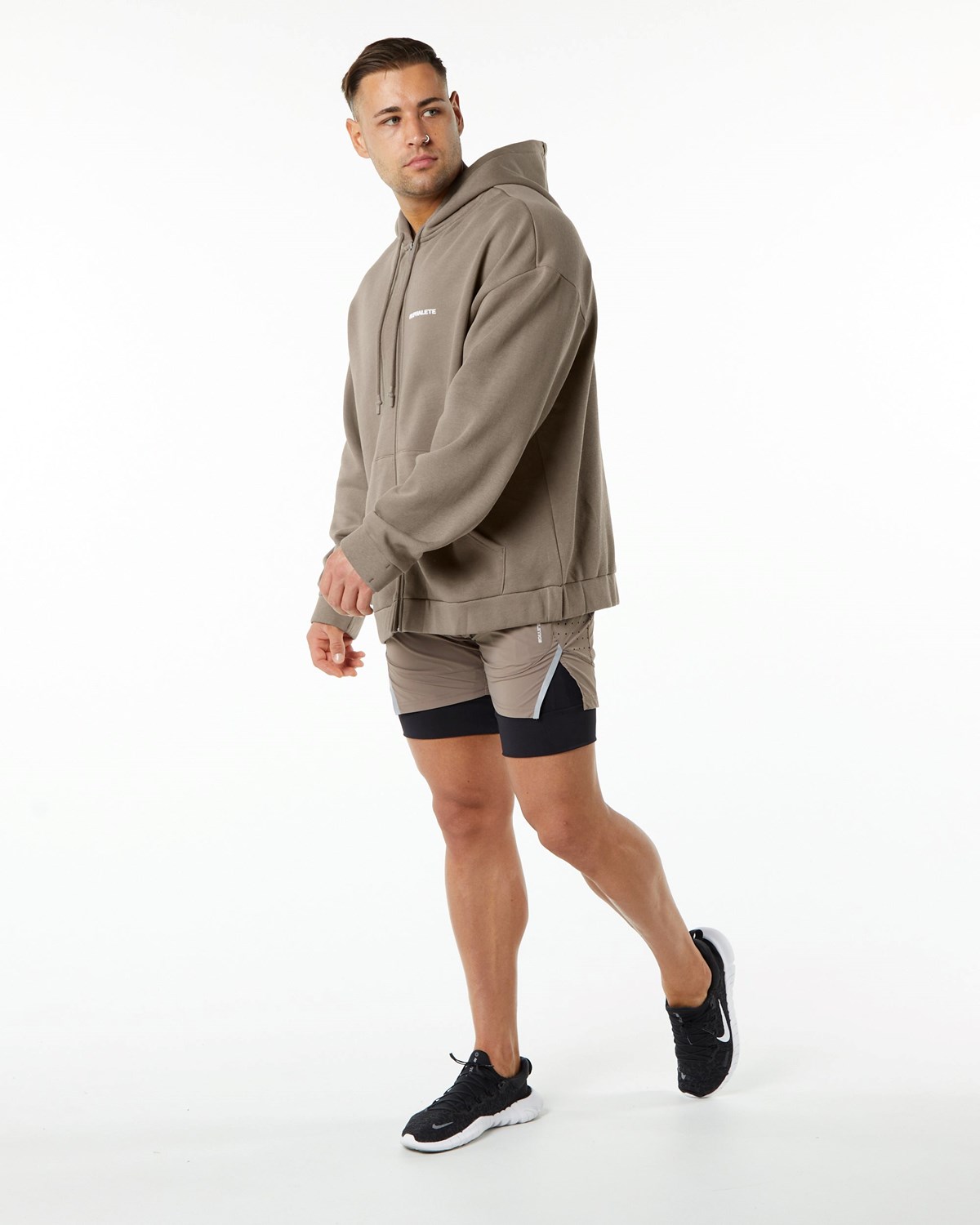 Mocha Alphalete Brushed Fleece Full-Zip Hoodie | KOREQZ492